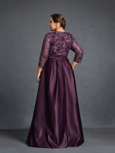 Plus Womens' Evening Gown: Allover Sequin-Embroidered Bodice & Satin A-Line Skirt – Elegant Formal Dress for Black-Tie Events
